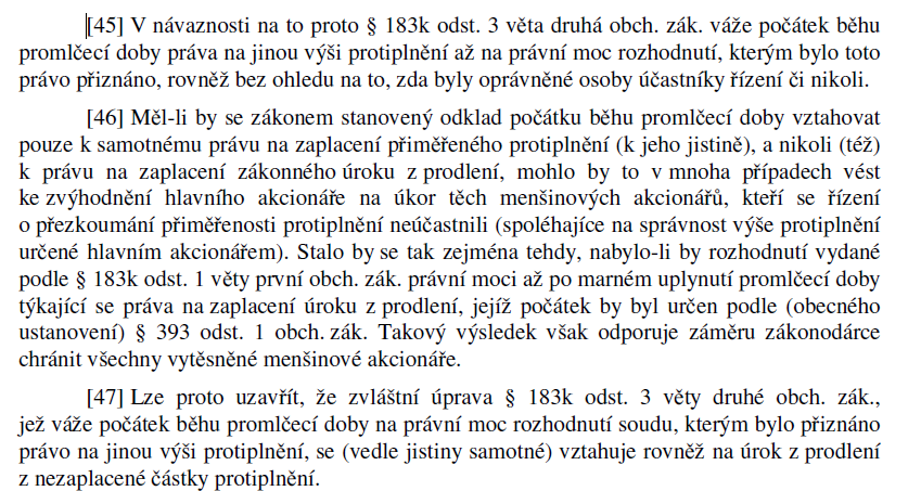 Výřez rozhodnutí Nejvyššího soudu k úrokům z prodlení