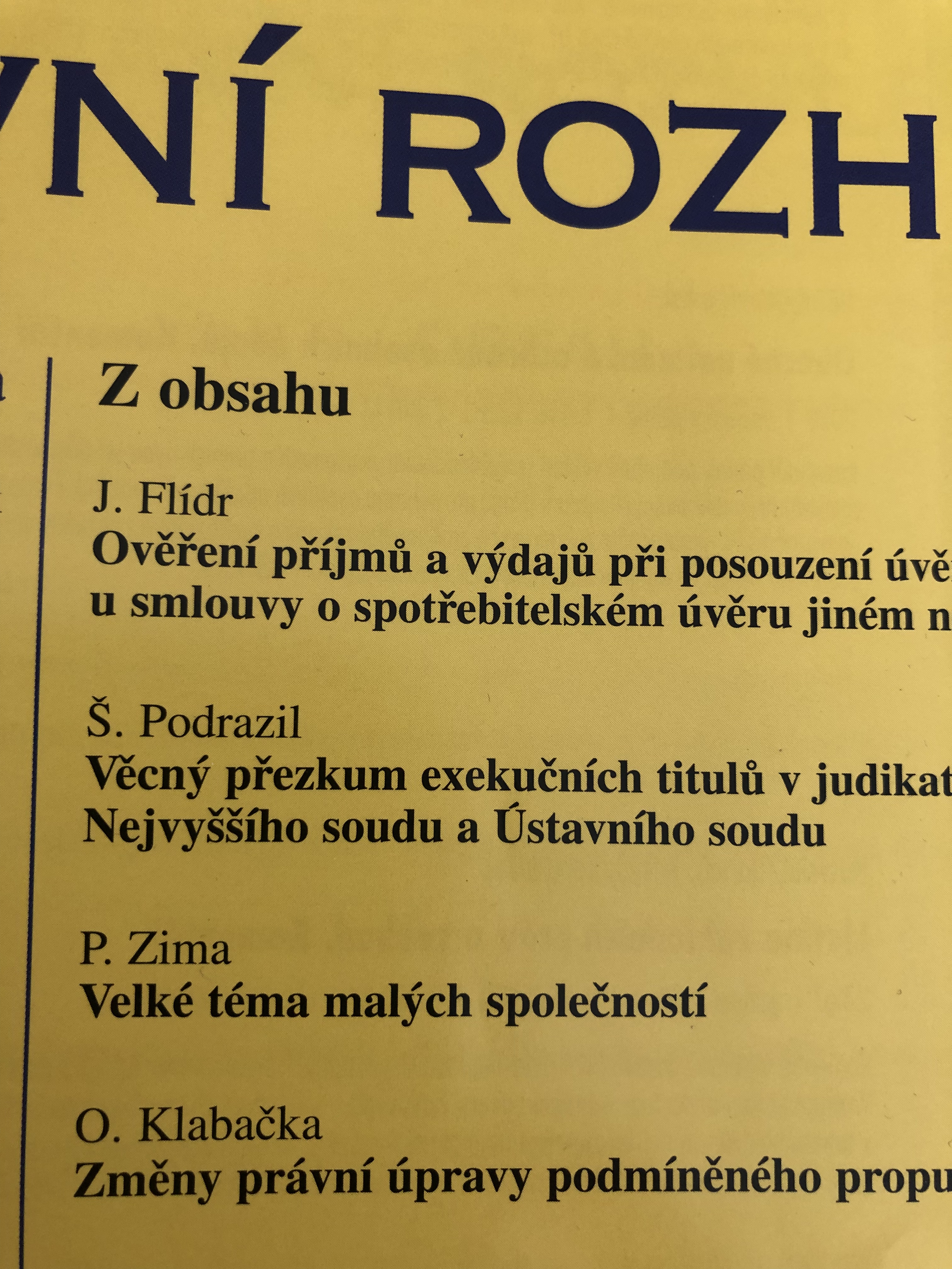 Právní rozhledy — obsah časopisu s článkem Velké téma malých společností